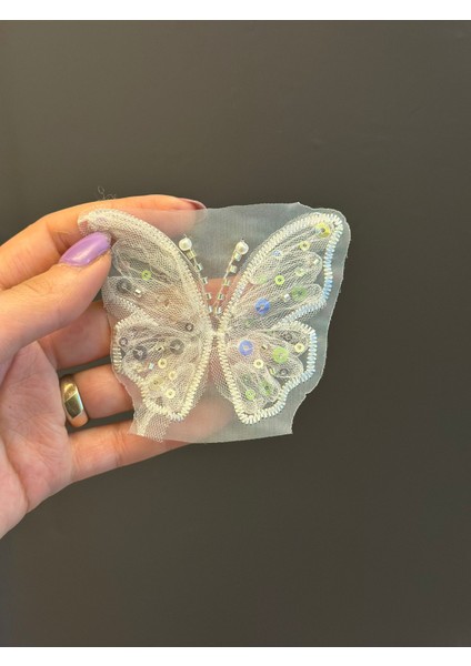 Boncuk Işleme Tül Kelebek Arma Dikiş Aplike 8x6 cm indirimleri