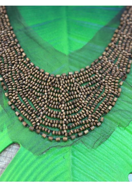 Kahverengi Bambu Boncuk Işleme Yaka Dikiş Aplike 24X9 cm fiyatları