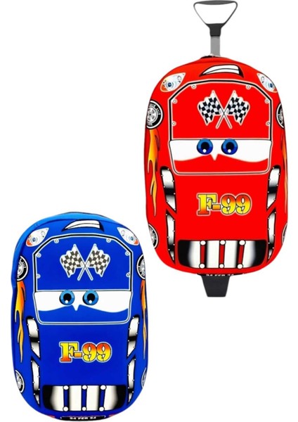 Cars F99 Yarış Arabası Çekçekli Ve Sırt Çantası 2'Li Takım 3d Eva Baskılı Sırt Ve Okul Çantası