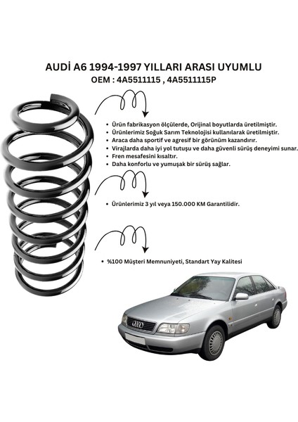 Arka Helezon Yay Takımı - 2 Adet Standart Yay ST102004R, Audi A6 (1994-1997) Uyumlu