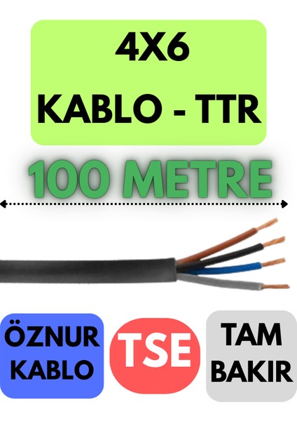 Öznur 4x6 Ttr Kablo Metre Seçenekli (Siyah)