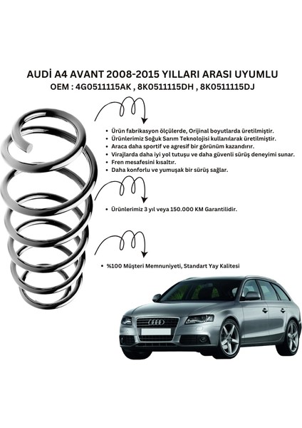 Audi A4 Avant (2008-2015) Uyumlu Standart Yay ST102005R - Arka Helezon Yay Takımı - 2 Adet