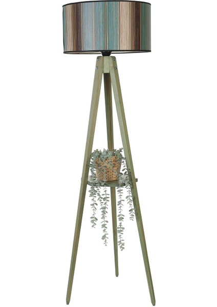 Sehbalı Tripod Yeşil Lambader Silindir Renkli Abajurlu