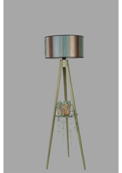 Sehbalı Tripod Yeşil Lambader Silindir Renkli Abajurlu
