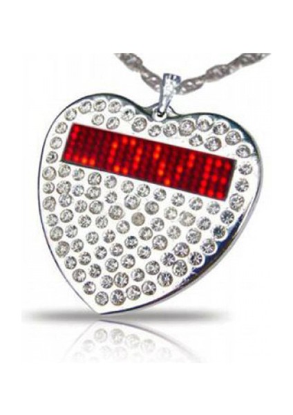 LED Işıklı Kayan Yazı Dekoratif Kalp Kolye (1 Adet) (Ebat: 5,9 cm x 5,8 cm ) (Zincir Uzunluğu: 35 cm )