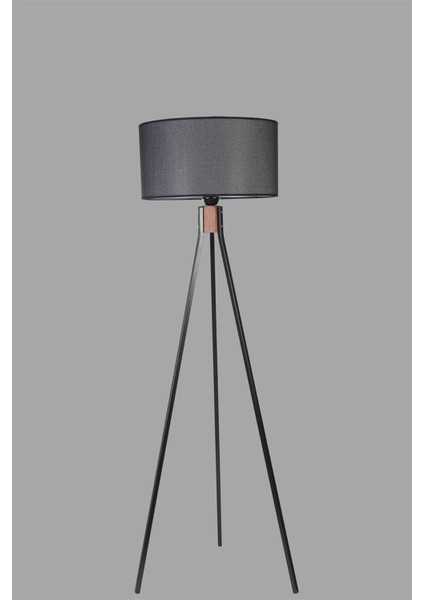 Fısco Tripod Siyah Lambader Silindir Hasır Siyah Abajurlu