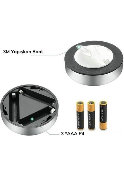 Buffer® Kablosuz Spot Pilli Dokunmatik LED Lamba 3 Ledli Dolap Lambası