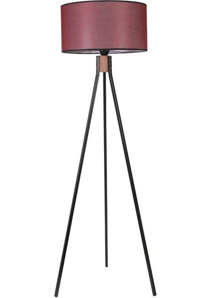 Fısco Tripod Siyah Lambader Silindir Hasır Bordo Abajurlu