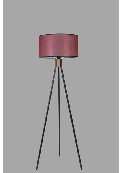 Fısco Tripod Siyah Lambader Silindir Hasır Bordo Abajurlu