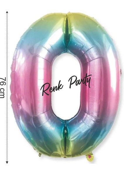 Folyo Balon 0 Rakamı Helyum Balon 76 cm Gökkuşağı - 0 Yaş Balonu - 0 Rakam Balon - 34 Inch