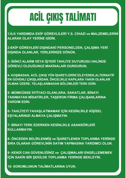 35 x 50 Acil Çıkış Talimatı Uyarı Levhası 3 mm Dekota ( Forex ) Üzerine Folyo Baskı