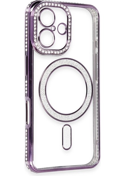 Apple iPhone 16 Kılıf Joke Simli Magneticsafe Kılıf - Derin Mor Glstd