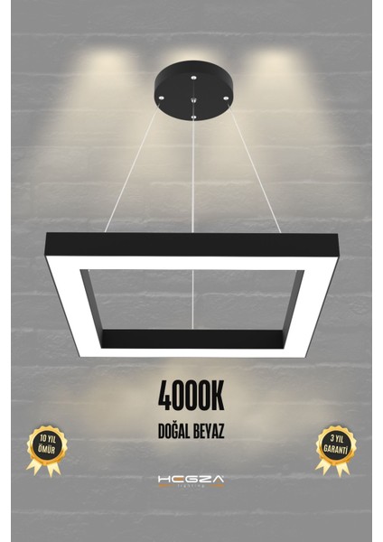 Quattro ( Siyah Kasa, Doğal Beyaz Işık ) Modern LED Avize, Salon, Mutfak, Oturma Yatak Odası Sarkıt
