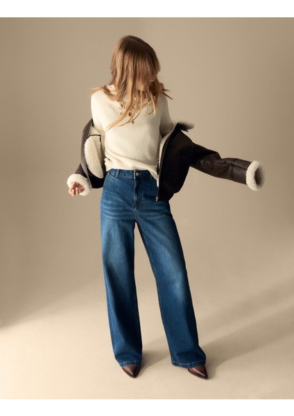 Yüksek Bel Wide Leg Jean Pantolon