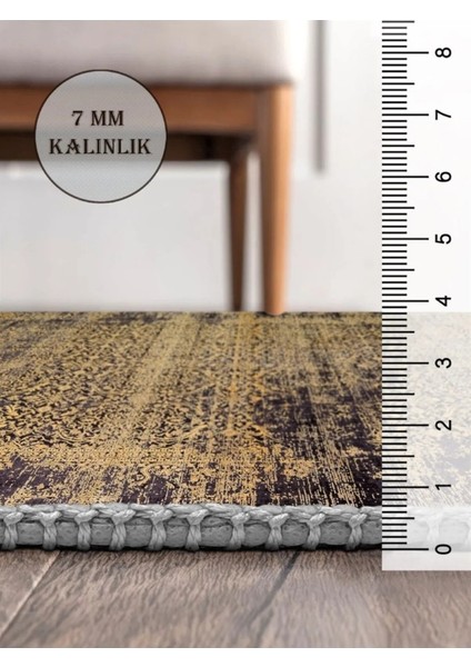 Sarı Siyah Eskitme Halı, Dokuma Taban Dekoratif Şönil Kilim Ks-Dkm-62