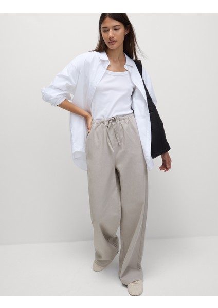 Denim Büzgülü Wide Leg Pantolon fırsatları