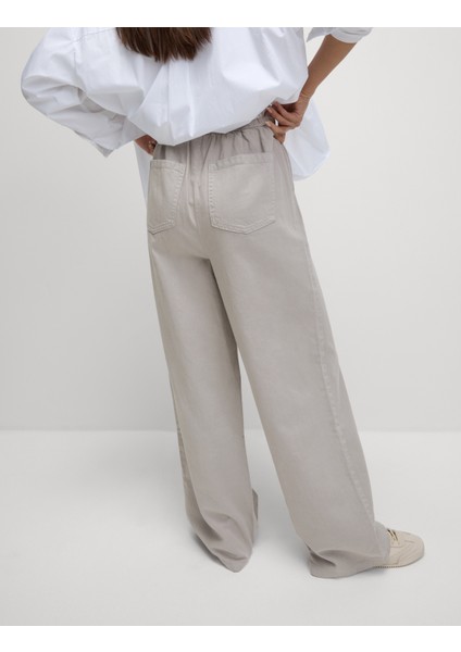 Denim Büzgülü Wide Leg Pantolon modelleri