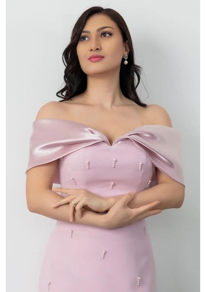 Lüks Siyah Abiye Elbise – Taş Işlemeli Omuz Dekolteli Kalem Elbise Özel Davet Şıklığı 405