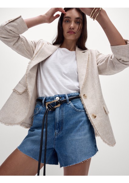 Mom Fit Yüksek Bel Denim Şort