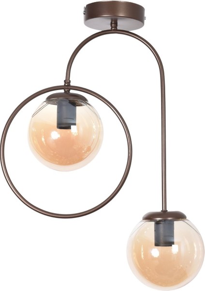 Bali Modern Salon - Mutfak - Yatak Odası - Hol Kahverengi Renk Gövde Bal Cam 2 Li Avize