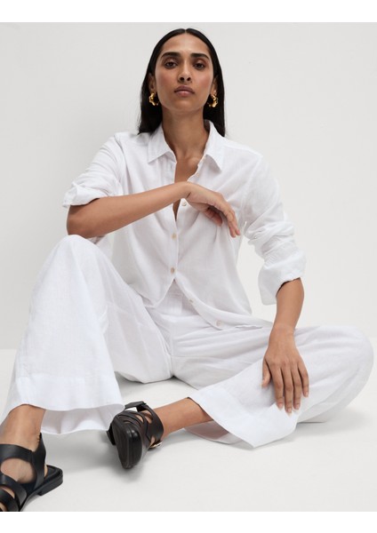 Saf Keten Wide Leg Pantolon fırsatları