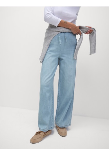 Denim Büzgülü Wide Leg Pantolon fiyatları