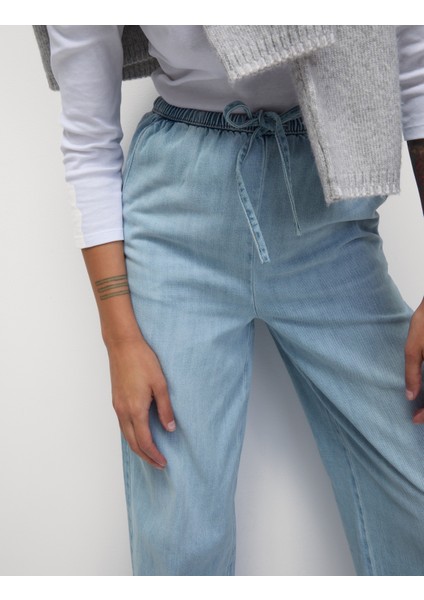 Denim Büzgülü Wide Leg Pantolon modelleri