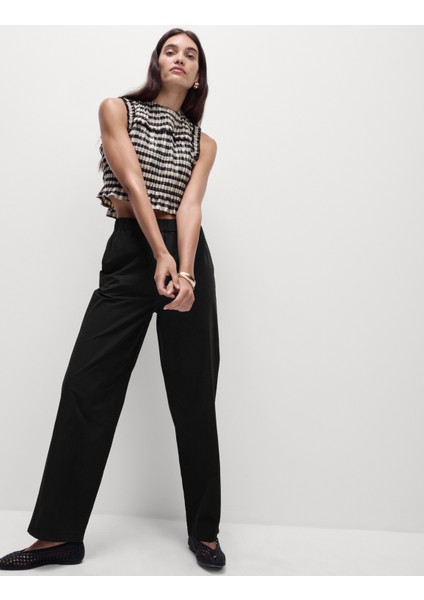 Saf Pamuk Poplin Straight Leg Pantolon