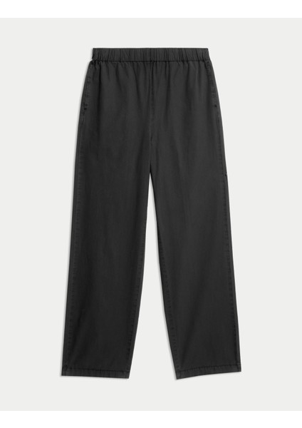 Saf Pamuk Poplin Straight Leg Pantolon