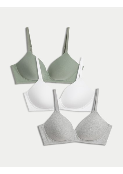 3'lü Balensiz Pamuklu T-Shirt Sütyeni Seti