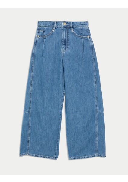 Yüksek Bel Önü Piliseli Jean Pantolon