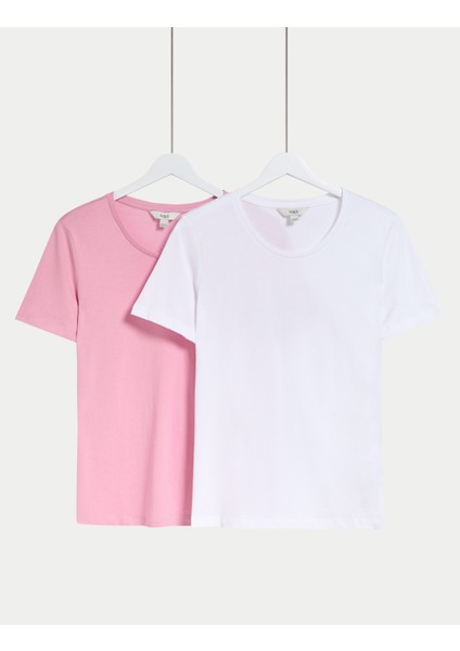 2'li Saf Pamuklu Bisiklet Yaka Regular Fit T-Shirt