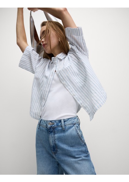 Saf Pamuklu Kısa Çizgili Gömlek modelleri
