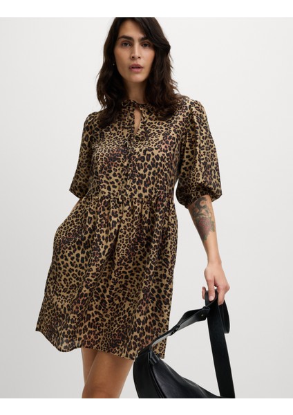 Leopar Desenli Mini Elbise
