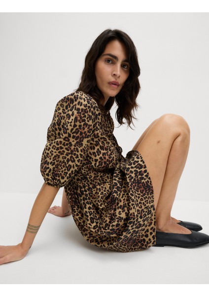 Leopar Desenli Mini Elbise