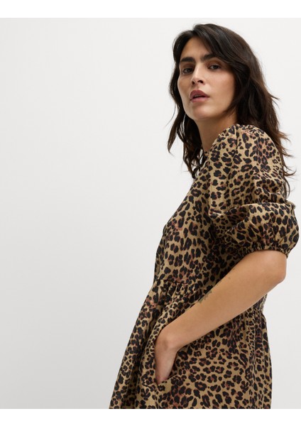Leopar Desenli Mini Elbise