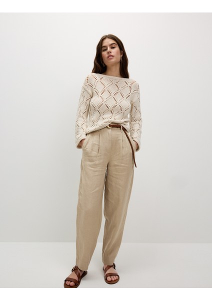 Saf Keten Tapered Pantolon