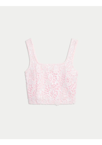 Kare Yaka Kesik Detaylı Crop Top modelleri