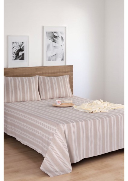 Modern Stripe Çarşaf + Yastık Kılıfı Seti Çift Kişilik Gentletouch Bej fiyatları