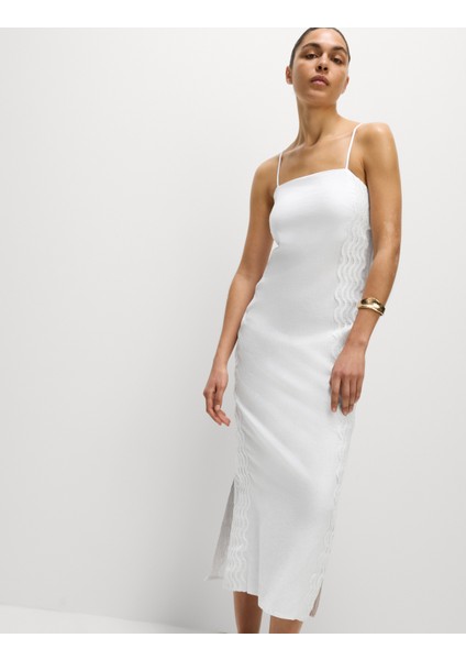 Keten Karışımlı Midi Düz Elbise