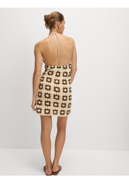 Kroşe Detaylı Halter Yaka Mini Plaj Elbisesi fırsatları