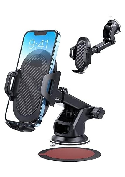 Araç Telefonu Tutucu Tutucu, [güçlü Vantuz] [askeri Sınıf Dayanıklı] Ön Cam ve Gösterge Paneli Için, Ayarlanabilir Uzun Kol iPhone 15 14 Pro Max ve Tüm Akıllı Telefonlarla Uyumlu, Siyah
