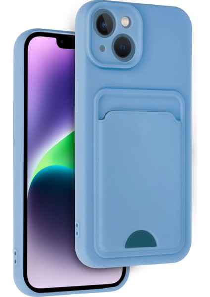 Apple iPhone 14 Kılıf Kelvin Kartvizitli Silikon - Mavi Glstd