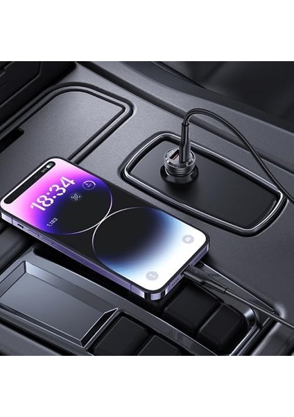 Transparent 45W Pd/qc Mini Araç Şarj Cihazı ve 50CM iPhone Hızlı Şarj Kablosu L35 - Blt-50