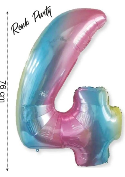 Folyo Balon 4 Rakamı Helyum Balon 76 cm Gökkuşağı - 4 Yaş Balonu - 4 Rakam Balon - 34 Inch