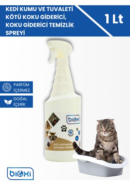 Kedi Kumu ve Tuvaleti Kötü Koku Giderici, Doğal, Parfümsüz, Koku Giderici Temizlik Spreyi 1Lt