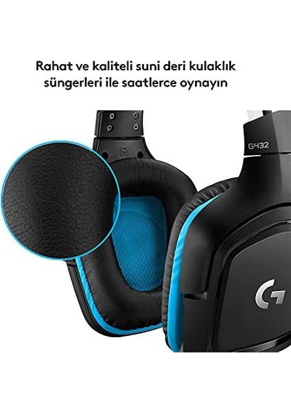 G G432 Kablolu Oyuncu Kulaklığı, 7.1 Surround Ses, Dts Kulaklık: x 2.0, 6mm Mikrofon, Windows, Mac, Nintendo Switch, Ps4, Xbox One, Tablet ve Mobil Cihazlarla Uyumluluk, Siyah