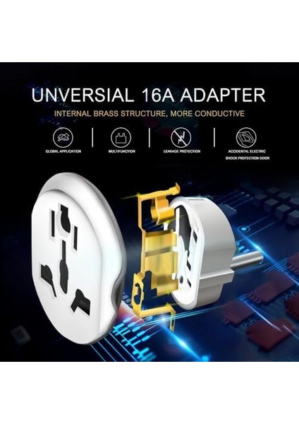 Seyahat Tipi Universal Çevirici Priz Kompakt Tasarım 250V 16A Ingiliz Fişi Amerikan Fişi ve Avustralya Fişi Dönüştürücü Adaptör 1 Adet