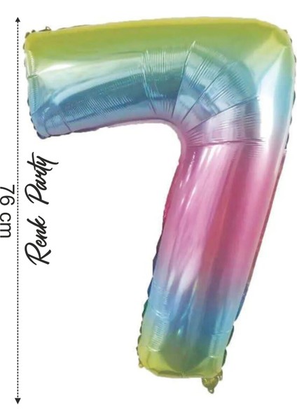 Folyo Balon 7 Rakamı Helyum Balon 76 cm Gökkuşağı - 7 Yaş Balonu - 7 Rakam Balon - 34 Inch