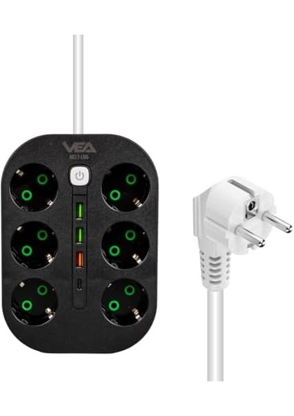 Akım Korumalı Priz, 1.5 Metre Kablo, 3 x Usb, 1 x Type-C Pd Girişli, Grup Priz, 10AH Anahtarlı Priz, 2500W Güç, Usbli,telefon Sarjlı, Anahtarlı, Topraklı,